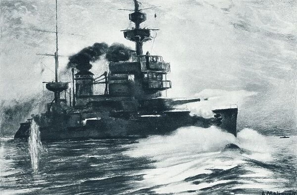The French Battleship Gaulois, One Of The Dardanelles Fleet, In Action During The First World War. From The Illustrated War News Published 1915