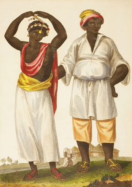 Mandinka Couple Of West Africa. Also Known As Mandinko, Mandingo Or Malinke. From An Original Engraving Published 1802