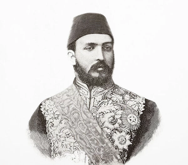 Mohamed Tewfik Pasha, 1852 - 1892, aka Tawfiq of Egypt. Khedive, or viceroy of Egypt and the Sudan between 1879 and 1892 and the sixth ruler from the Muhammad Ali Dynasty. From La Ilustracion Espanola y Americana, published 1892