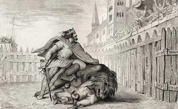 Pepin Iii The Short 714 To 768 With The Lion And The Bull From Histoire De France By Colart Published Circa 1840