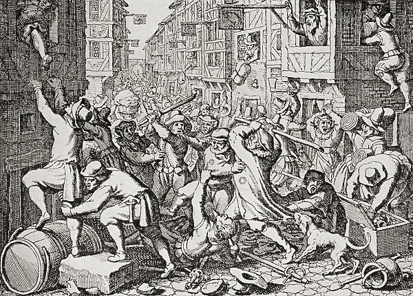A Street Brawl In London, England In The 17Th Century. From The Streets Of London Through The Centuries
