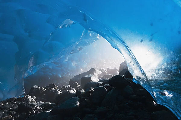 View Of The Entrance Of An Ice Cave In Mendenhall Glacier, Juneau, Southeast Alaska, Summer
