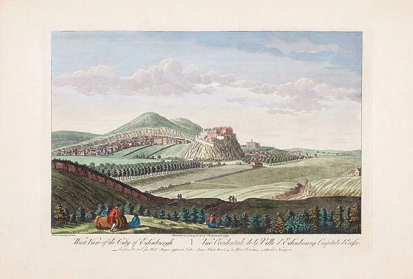 West view of the city of Edinburgh. After a work dated 1753 by Paul Sandby. Later colourization. Edinburgh, Scotland
