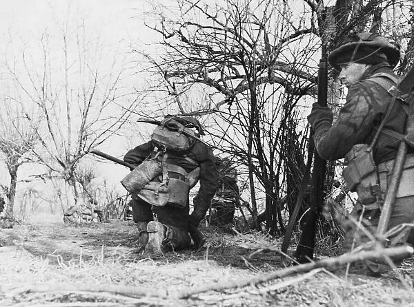 8th army men in action near Faenza, Italy. (Picture