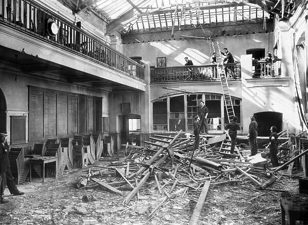 Interior of a girls High School in Wallasey showing the assembly hall where the bomb