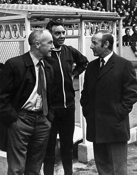 Liverpool manager Bill Shankly and assistant Joe Fagan with Arsenal manager Bertie Mee in