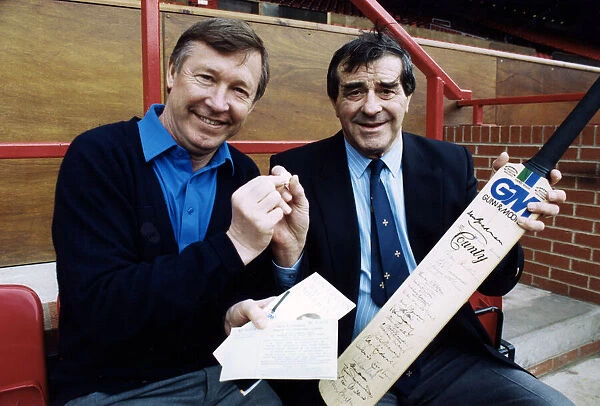 Manchester United manager Alex Ferguson with veteran cricketer Fred Truman at Old