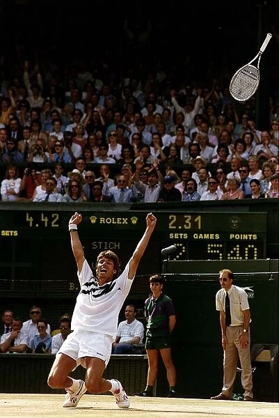 Michael Stich becomes Wimbledon Mens champion after beating Boris Becker in the 1991