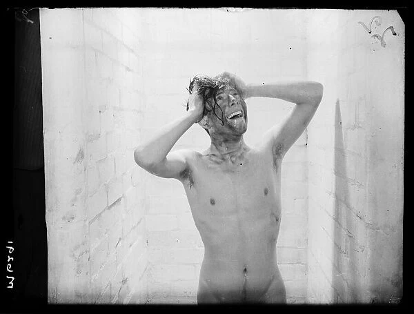 A miner enjoying the newly installed showers at Askern Colliery near Doncaster