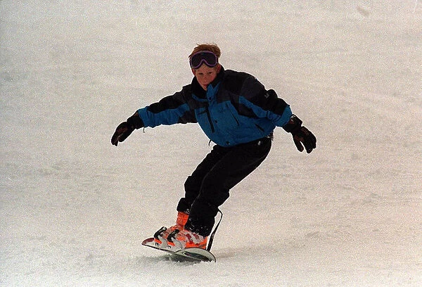 Prince Harry snowboarding in Klosters where he and his brother Prince William are