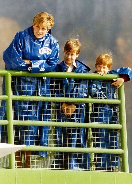 Princess Diana with Prince Harry and William on the Maid of the Mist at Niagra Falls
