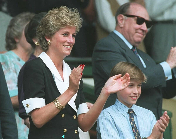 Princess Diana with her son and Prince William, watching the Ladies Singles Final match