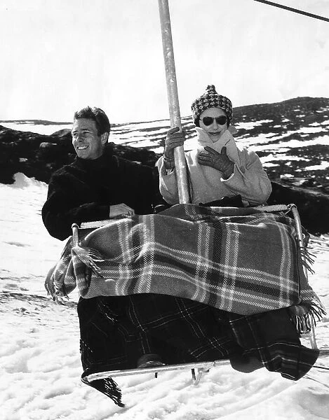 Princess Margaret and Antony Armstrong Jones riding on a Ski Lift at Cairngorm in