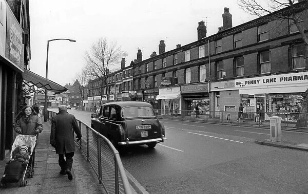 Shops on Smithdown Road, near the Penny Lane junction. 6th January 1986