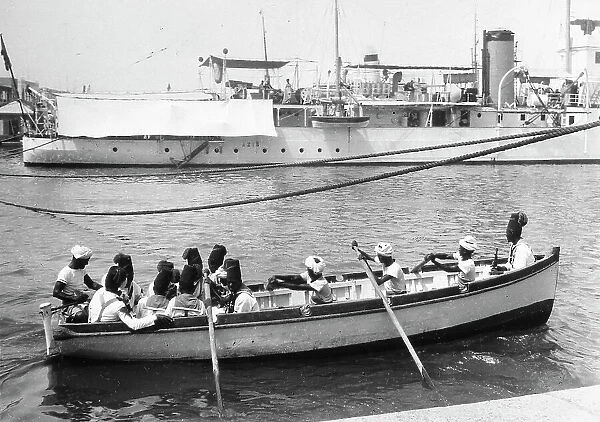 Group of Eritrean sailors in a boat in Massaua, in Eritrea