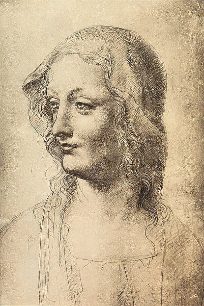 Head of a young woman, drawing by Leonardo da Vinci (School of), Gabinetto dei Disegni e Stampe, Uffizi, Florence