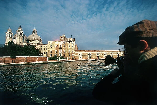 The photographer, film and television documentary maker Folco Quilici at work while filming Venice, for the TV series 'European man' a documentary made with the collaboration of the historian Fernand Braudel and the anthropologist Levi Strauss