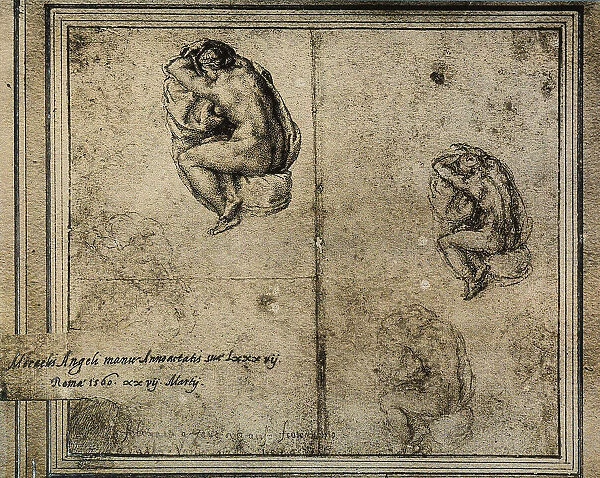 Study of a female nude, rear view; drawing by Michelangelo. Albertina, Vienna