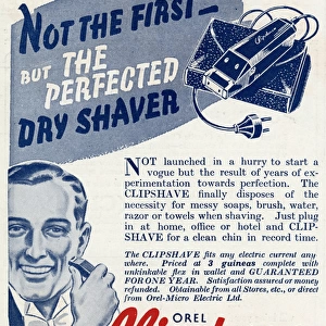 Advert for Clipshaver eletric dry shaver 1937