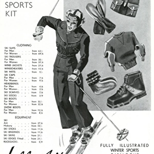Advert for Lillywhites skiing clothing & accessories 1937