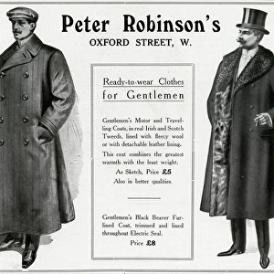 Advert for Peter Robinsons mens motor coats 1909