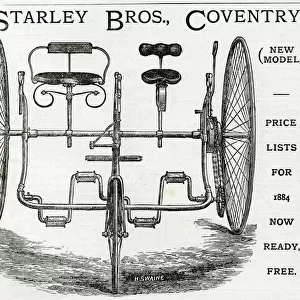 Advert for Starley Bros. Coventry tandem tricycle 1884