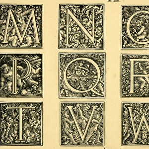 Alphabet with putti, ornate initials M-Y