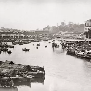 Boats in the harbour, Singapore, c. 1880s Boat Quay
