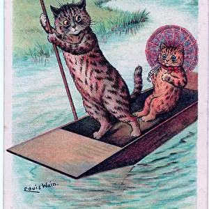 Cat punting postcard by Louis Wain