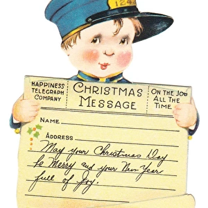 Christmas and New Year card in shape of telegraph boy