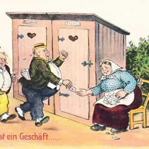 Comic German postcard -- paying for access