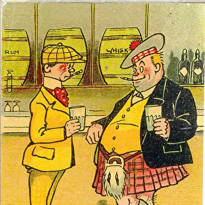 Comic postcard, Two men chatting in a public house Date: 20th century