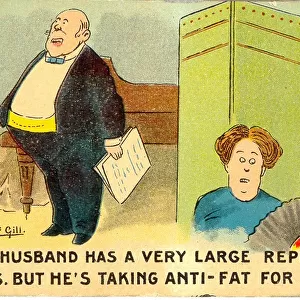 Comic postcard, Singer with large repertoire