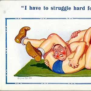 Comic postcard, Struggling hard to earn a living Date: 20th century