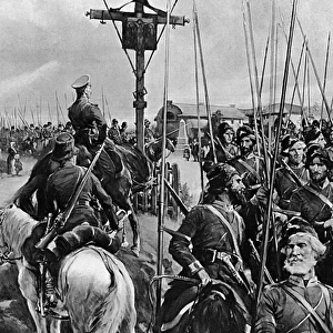 Cossacks pass through a Galician village
