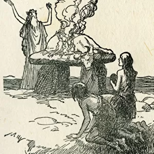 A Druid in Ancient Britain sacrificing an Ox
