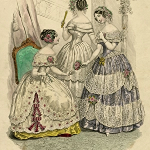 Three French ladies in crinolines