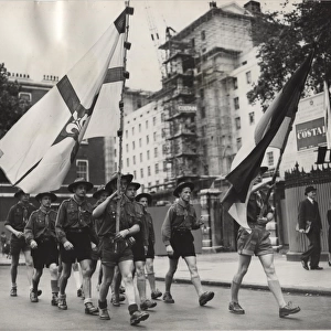German boy scouts marching down Whitehall, London