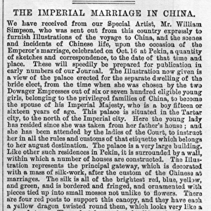 The Imperial Marriage in China, ILN article 1872