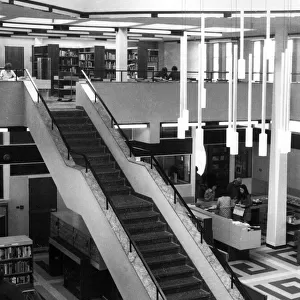 Interior view of the then new modern library at Bebington, Merseyside