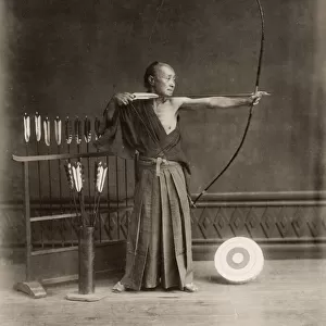 Japanese archer with bow and arrow, Japan, c. 1880 s