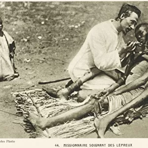 Missionary treating victims of leprosy, Mozambique