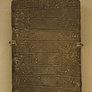 Mycenaean art. Greece. Clay tablet with inscriptions on Myce