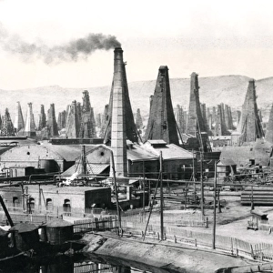 Oil derricks at Binagadi, north of Baku, Azerbaijan, WW1