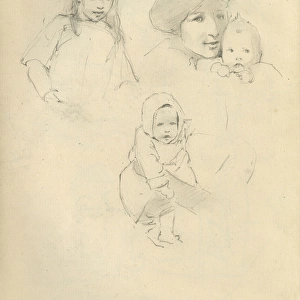 Pencil sketches of mother and children
