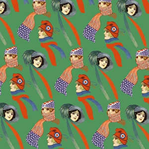Repeating Pattern - three women in scarves and hats, green