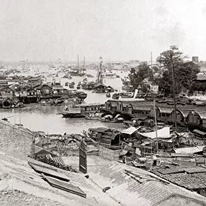 River view, Canton (Guangzhou) China, circa 1890s. Date: circa 1890s