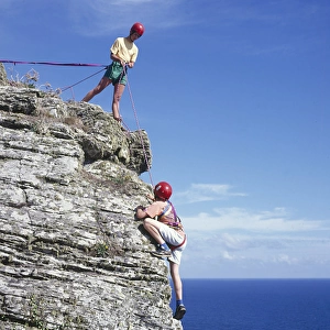 Rock climbing near Porthcurno, Cornwall