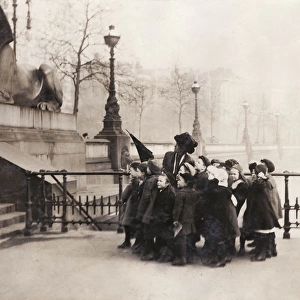 Schoolchildren at Cleopatras Needle, London