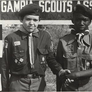 Two scouts outside headquarters, Gambia, West Africa